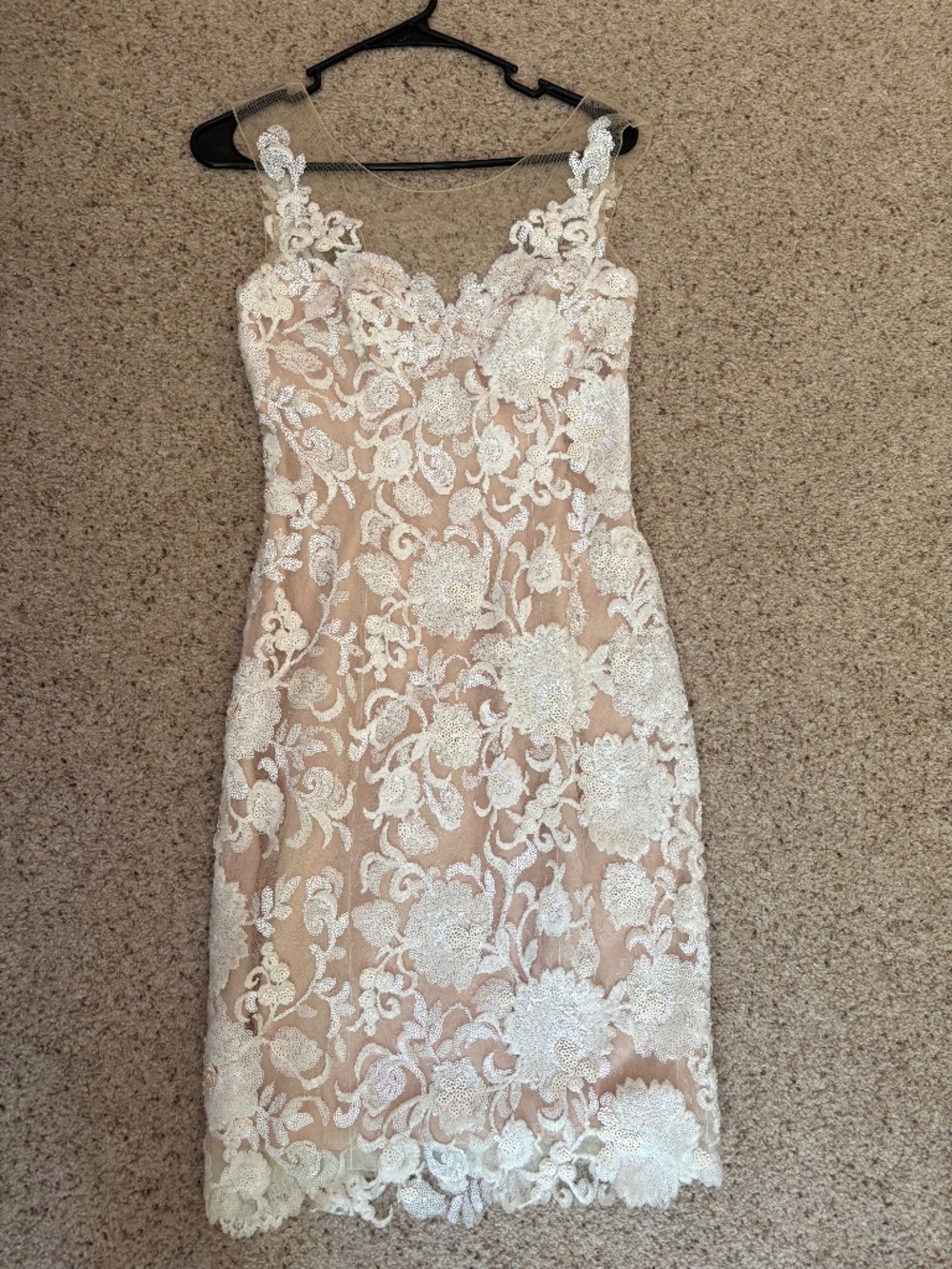 Encore by Watters floral appliqué dress size 2 off white / beige